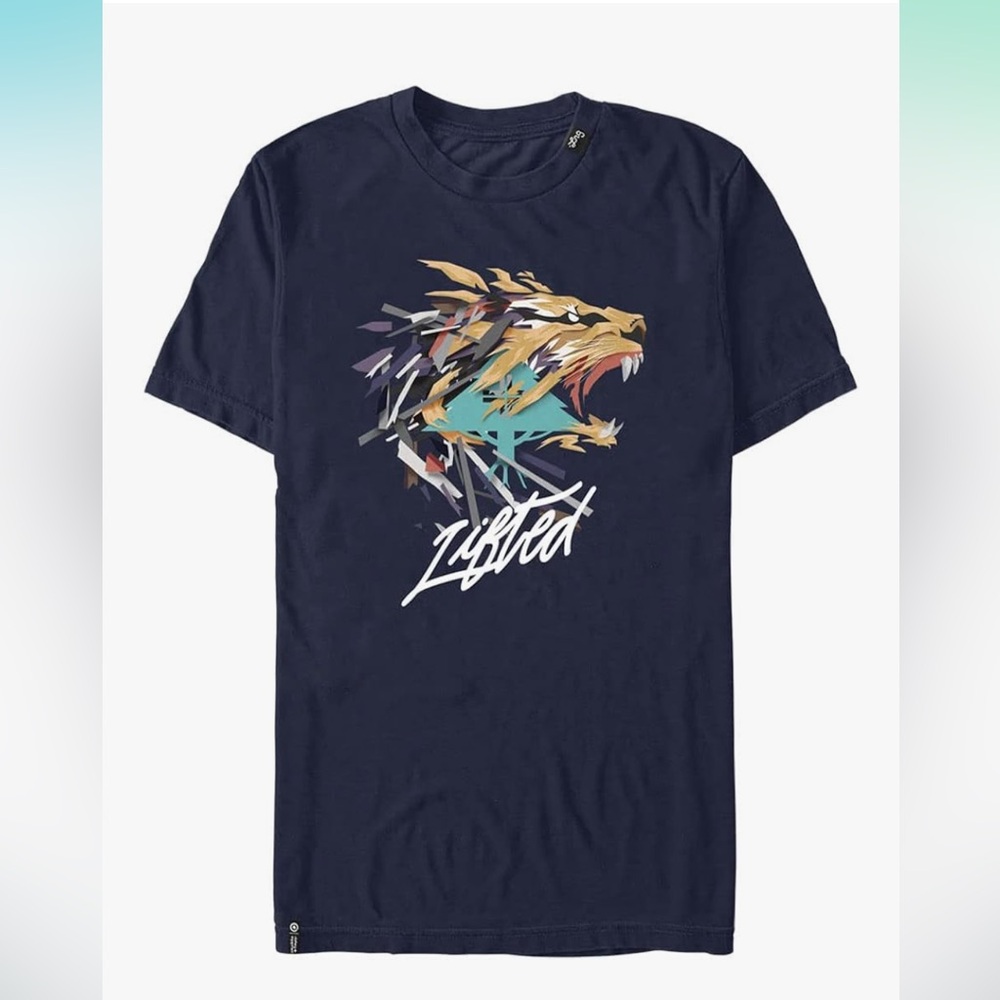 LRG Navy Lifted Research Group Angry Lion Young Men's Short Sleeve Tee Shirt